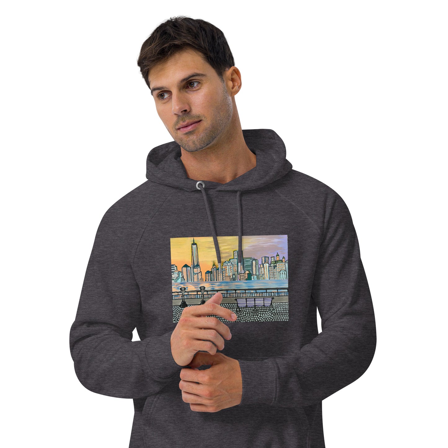 NYC Manhattan Sunset Unisex eco raglan hoodie