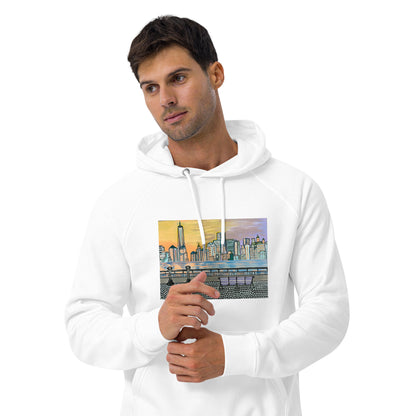 NYC Manhattan Sunset Unisex eco raglan hoodie