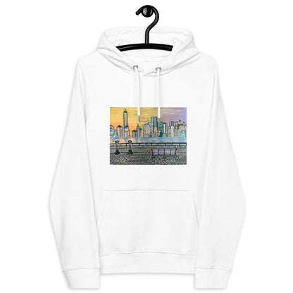 NYC Manhattan Sunset Unisex eco raglan hoodie