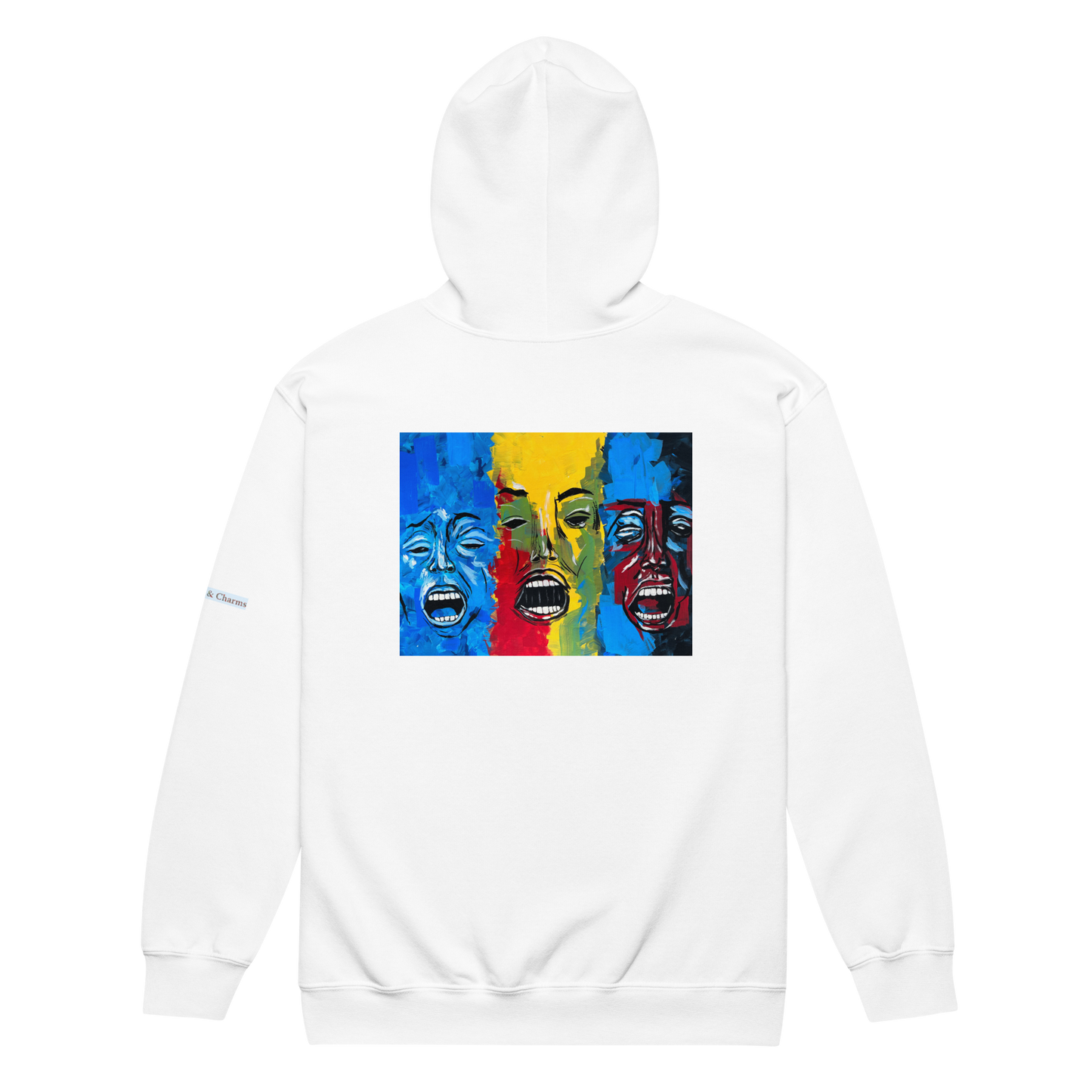 Unisex heavy blend zip hoodie with 3 faces art print