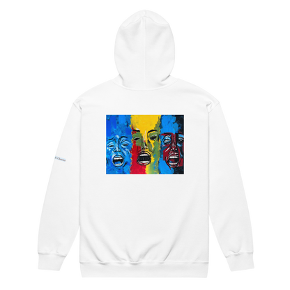 Unisex heavy blend zip hoodie with 3 faces art print