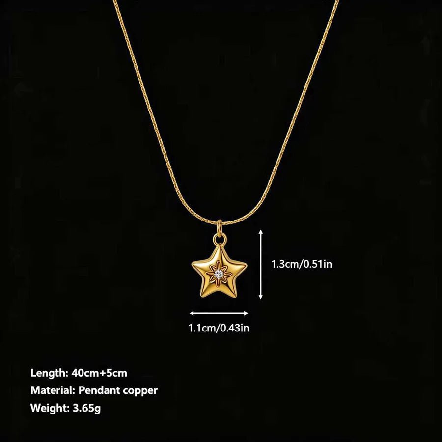 Unisex Moon Hypoallergenic Necklace with Zircon Inlay, 18K Real Gold Plated 304 Stainless Steel, PVD Coated Figaro Chain - Canvas & Charms