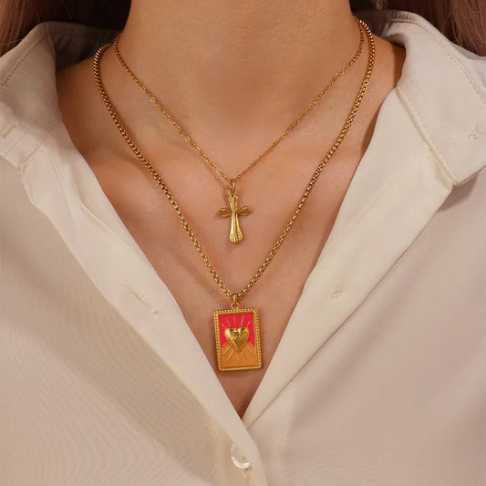 Waterproof Non Tarnish Cross Necklace for Women in 304 Stainless Steel with 18K Real Gold Plated PVD Coated O Chain - Canvas & Charms