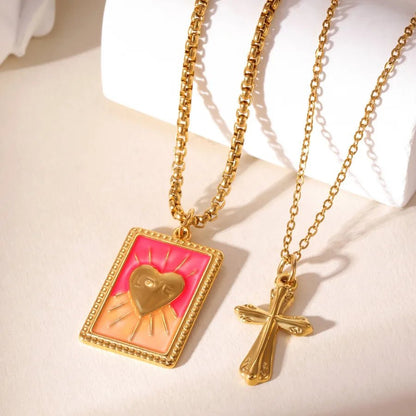 Waterproof Non Tarnish Cross Necklace for Women in 304 Stainless Steel with 18K Real Gold Plated PVD Coated O Chain - Canvas & Charms