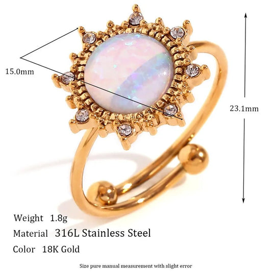 Wholesale Jewelry Elegant Classic Style Geometric Heart Shape 316L Stainless Steel Opal 18K Gold Plated Plating Adjustable Ring - Canvas & Charms