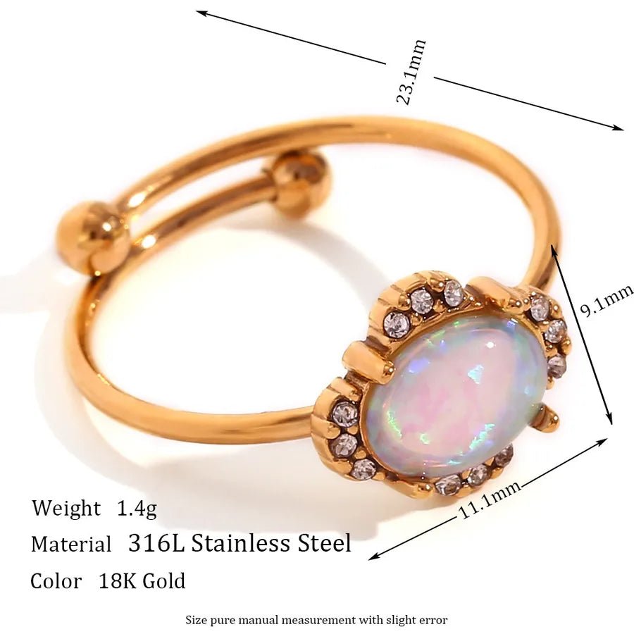 Wholesale Jewelry Elegant Classic Style Geometric Heart Shape 316L Stainless Steel Opal 18K Gold Plated Plating Adjustable Ring - Canvas & Charms
