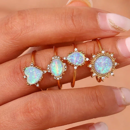 Wholesale Jewelry Elegant Classic Style Geometric Heart Shape 316L Stainless Steel Opal 18K Gold Plated Plating Adjustable Ring - Canvas & Charms