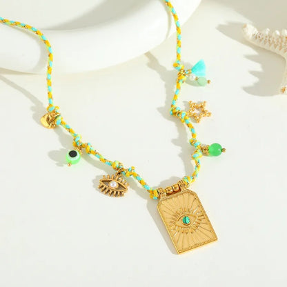 Wholesale Jewelry Elegant Cute Romantic Geometric Eye 304 Stainless Steel Acrylic Imitation Pearl Zircon 14K Gold Plated Plating Inlay Cord String Multi Charms Necklace - Canvas & Charms
