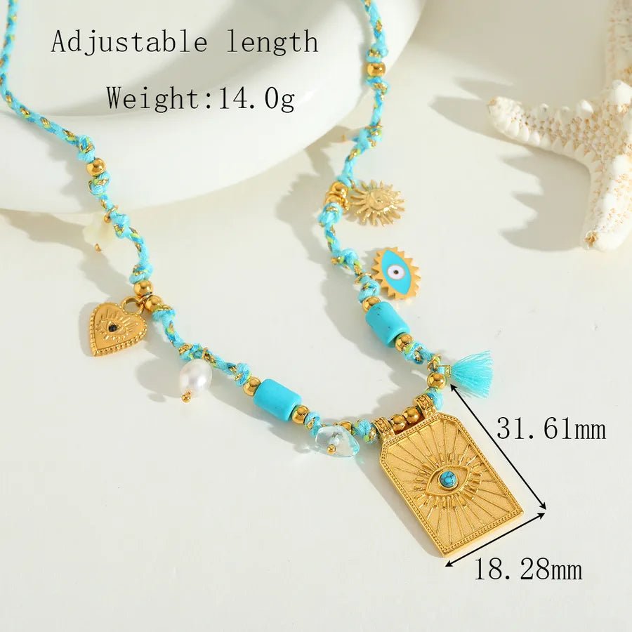 Wholesale Jewelry Elegant Cute Romantic Geometric Eye 304 Stainless Steel Acrylic Imitation Pearl Zircon 14K Gold Plated Plating Inlay Cord String Multi Charms Necklace - Canvas & Charms