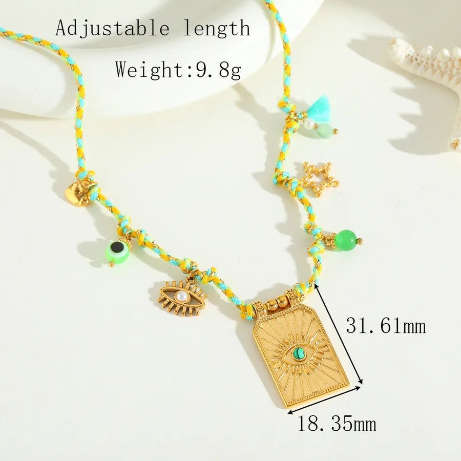 Wholesale Jewelry Elegant Cute Romantic Geometric Eye 304 Stainless Steel Acrylic Imitation Pearl Zircon 14K Gold Plated Plating Inlay Cord String Multi Charms Necklace - Canvas & Charms