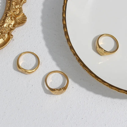 Wholesale Jewelry Fashion Letter 304 Stainless Steel No Inlaid 18K Gold Plated Rings - Canvas & Charms