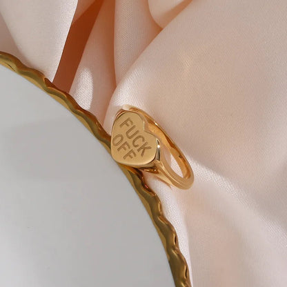Wholesale Jewelry Fashion Letter 304 Stainless Steel No Inlaid 18K Gold Plated Rings - Canvas & Charms