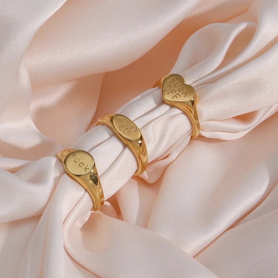 Wholesale Jewelry Fashion Letter 304 Stainless Steel No Inlaid 18K Gold Plated Rings - Canvas & Charms