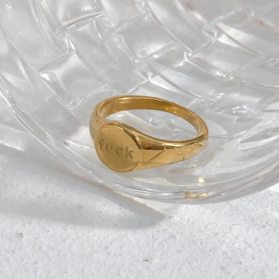 Wholesale Jewelry Fashion Letter 304 Stainless Steel No Inlaid 18K Gold Plated Rings - Canvas & Charms