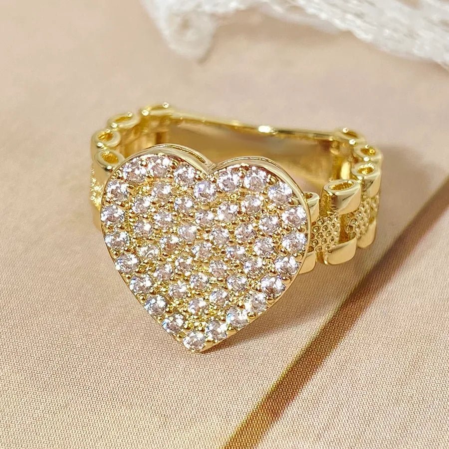 Wholesale Jewelry Hip-Hop Luxurious Heart Shape Copper K Gold Plated Rings - Canvas & Charms