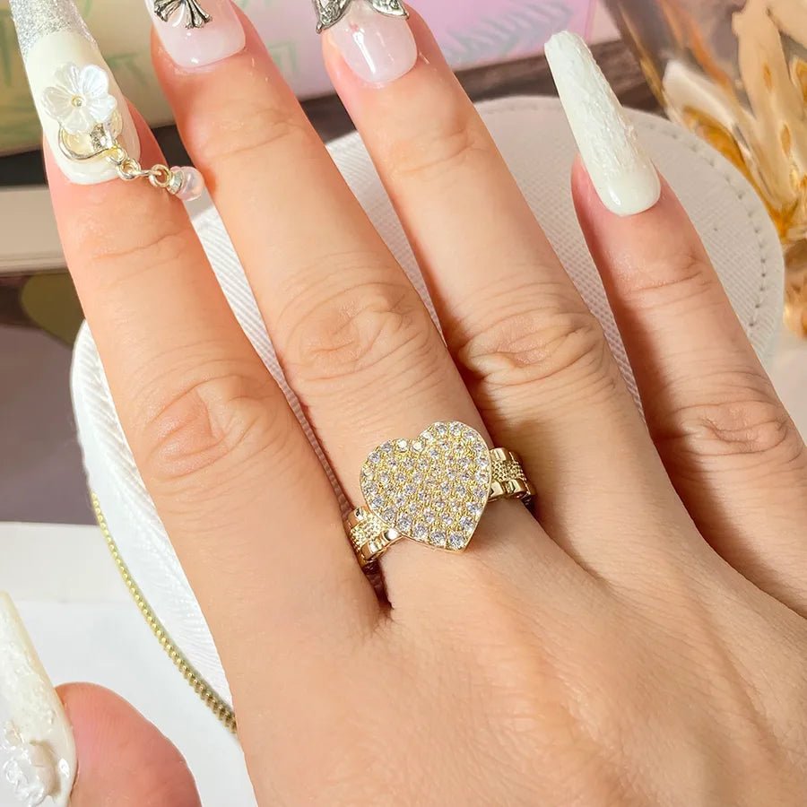 Wholesale Jewelry Hip-Hop Luxurious Heart Shape Copper K Gold Plated Rings - Canvas & Charms