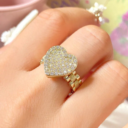 Wholesale Jewelry Hip-Hop Luxurious Heart Shape Copper K Gold Plated Rings - Canvas & Charms