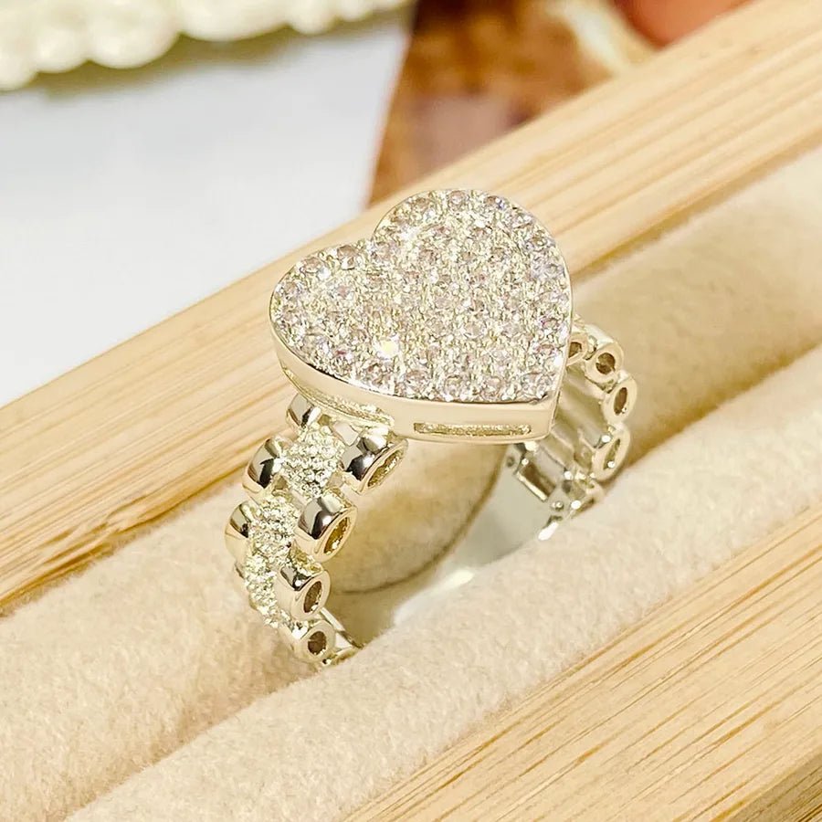 Wholesale Jewelry Hip-Hop Luxurious Heart Shape Copper K Gold Plated Rings - Canvas & Charms
