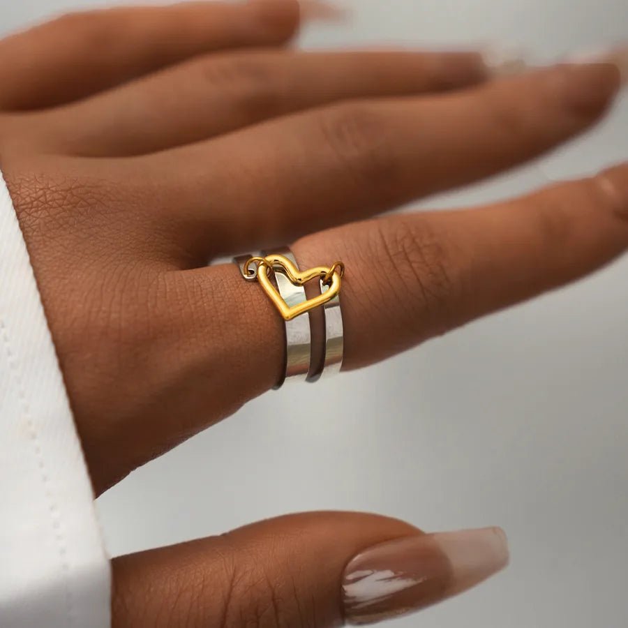 Wholesale Jewelry IG Style Cute Simple Style Heart Shape 304 Stainless Steel 18K Gold Plated Rings - Canvas & Charms