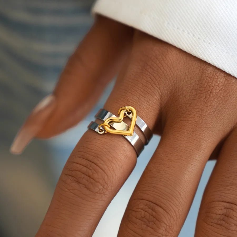 Wholesale Jewelry IG Style Cute Simple Style Heart Shape 304 Stainless Steel 18K Gold Plated Rings - Canvas & Charms
