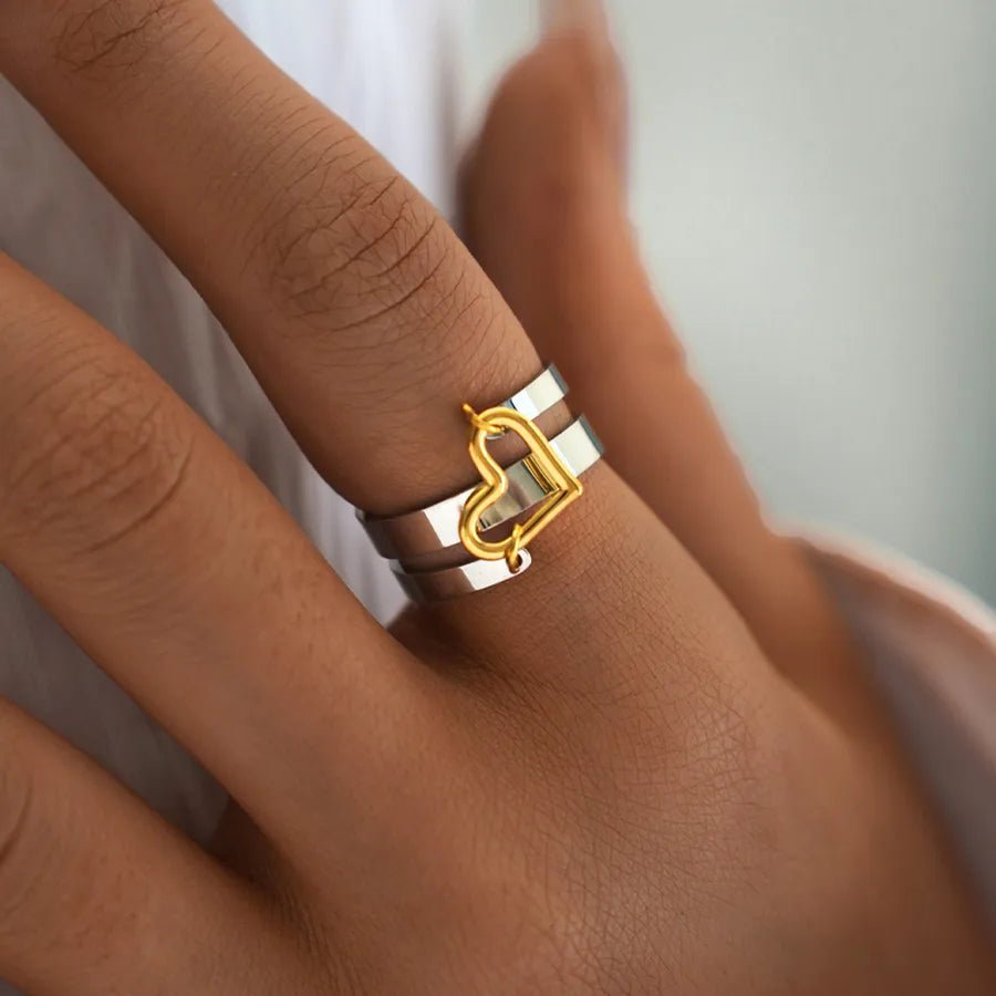 Wholesale Jewelry IG Style Cute Simple Style Heart Shape 304 Stainless Steel 18K Gold Plated Rings - Canvas & Charms