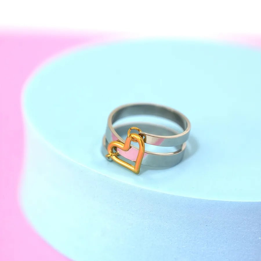Wholesale Jewelry IG Style Cute Simple Style Heart Shape 304 Stainless Steel 18K Gold Plated Rings - Canvas & Charms