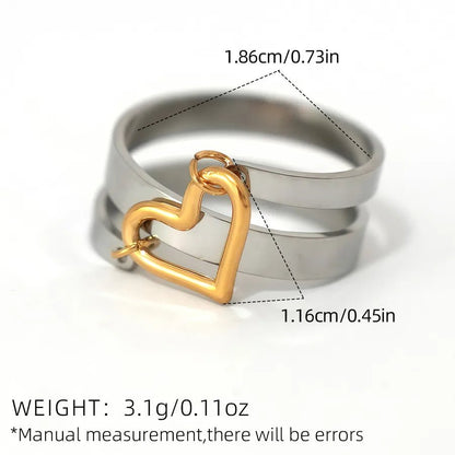 Wholesale Jewelry IG Style Cute Simple Style Heart Shape 304 Stainless Steel 18K Gold Plated Rings - Canvas & Charms