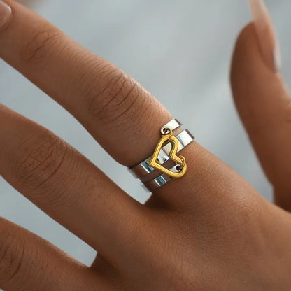 Wholesale Jewelry IG Style Cute Simple Style Heart Shape 304 Stainless Steel 18K Gold Plated Rings - Canvas & Charms