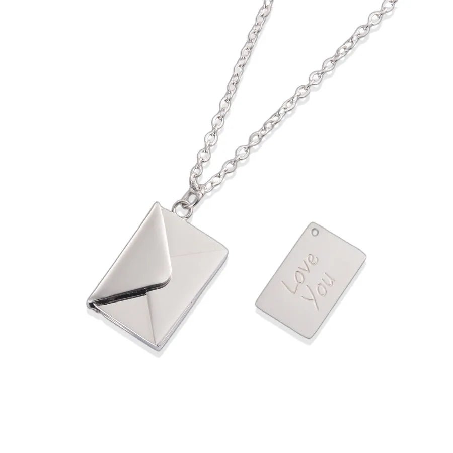 Wholesale Jewelry IG Style Simple Style Commute I Love you envelope 304 Stainless Steel 18K Gold Plated Pendant Necklace - Canvas & Charms