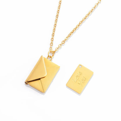 Wholesale Jewelry IG Style Simple Style Commute I Love you envelope 304 Stainless Steel 18K Gold Plated Pendant Necklace - Canvas & Charms