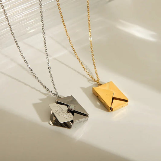 Wholesale Jewelry IG Style Simple Style Commute I Love you envelope 304 Stainless Steel 18K Gold Plated Pendant Necklace - Canvas & Charms