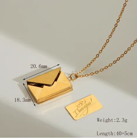 Wholesale Jewelry IG Style Simple Style Commute I Love you envelope 304 Stainless Steel 18K Gold Plated Pendant Necklace - Canvas & Charms