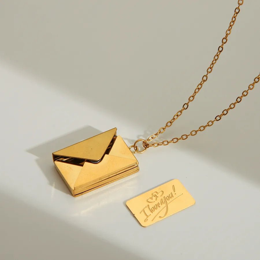 Wholesale Jewelry IG Style Simple Style Commute I Love you envelope 304 Stainless Steel 18K Gold Plated Pendant Necklace - Canvas & Charms