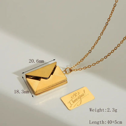 Wholesale Jewelry IG Style Simple Style Commute I Love you envelope 304 Stainless Steel 18K Gold Plated Pendant Necklace - Canvas & Charms