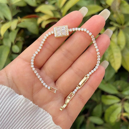 Wholesale Jewelry Simple Style Classic Style Square Copper Zircon 18K Gold Plated Inlay Bracelets Tennis Chain - Canvas & Charms