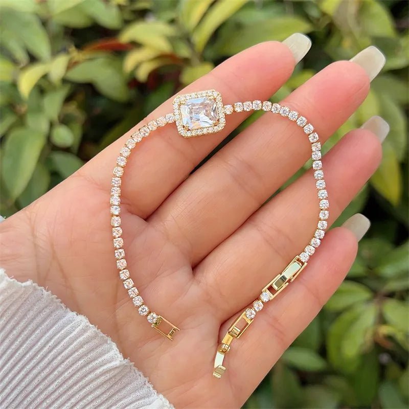 Wholesale Jewelry Simple Style Classic Style Square Copper Zircon 18K Gold Plated Inlay Bracelets Tennis Chain - Canvas & Charms