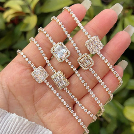 Wholesale Jewelry Simple Style Classic Style Square Copper Zircon 18K Gold Plated Inlay Bracelets Tennis Chain - Canvas & Charms