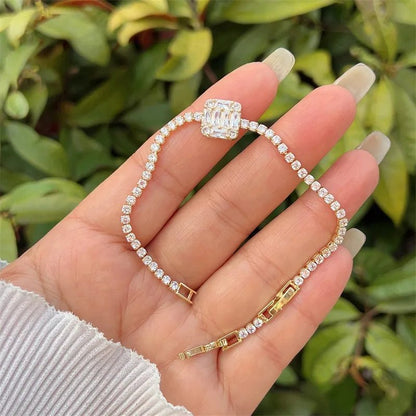 Wholesale Jewelry Simple Style Classic Style Square Copper Zircon 18K Gold Plated Inlay Bracelets Tennis Chain - Canvas & Charms
