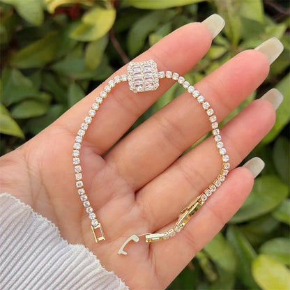 Wholesale Jewelry Simple Style Classic Style Square Copper Zircon 18K Gold Plated Inlay Bracelets Tennis Chain - Canvas & Charms