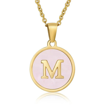 Wholesale Jewelry Simple Style Round Letter 304 Stainless Steel Shell 18K Gold Plated Gold Plated Pendant Necklace - Canvas & Charms