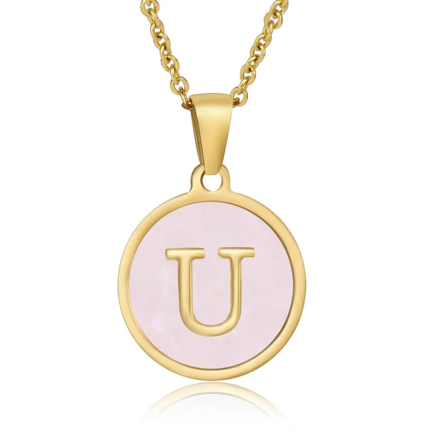 Wholesale Jewelry Simple Style Round Letter 304 Stainless Steel Shell 18K Gold Plated Gold Plated Pendant Necklace - Canvas & Charms