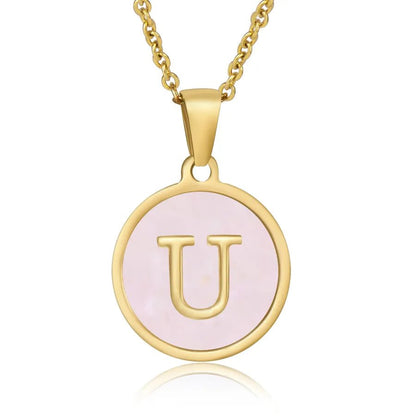 Wholesale Jewelry Simple Style Round Letter 304 Stainless Steel Shell 18K Gold Plated Gold Plated Pendant Necklace - Canvas & Charms