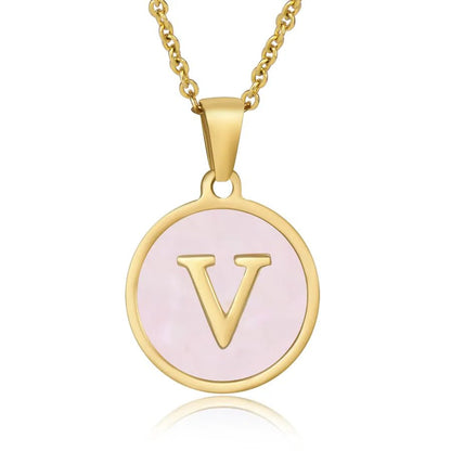 Wholesale Jewelry Simple Style Round Letter 304 Stainless Steel Shell 18K Gold Plated Gold Plated Pendant Necklace - Canvas & Charms