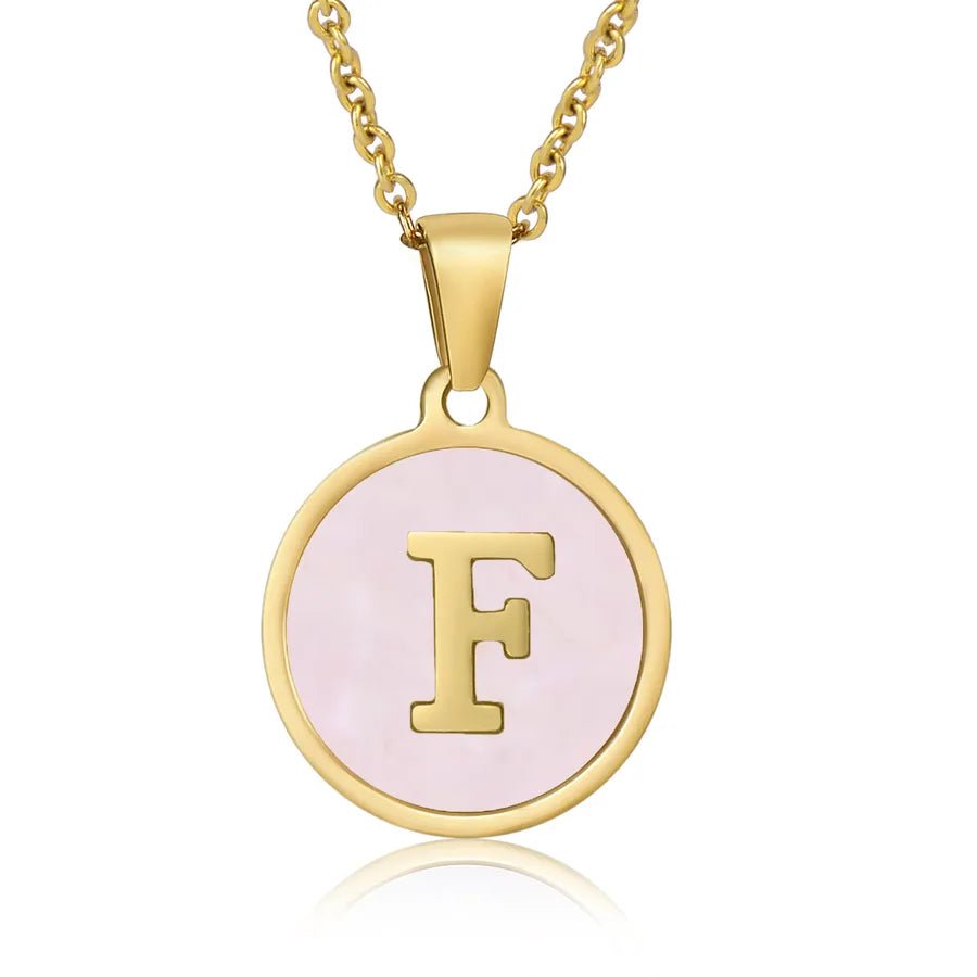 Wholesale Jewelry Simple Style Round Letter 304 Stainless Steel Shell 18K Gold Plated Gold Plated Pendant Necklace - Canvas & Charms
