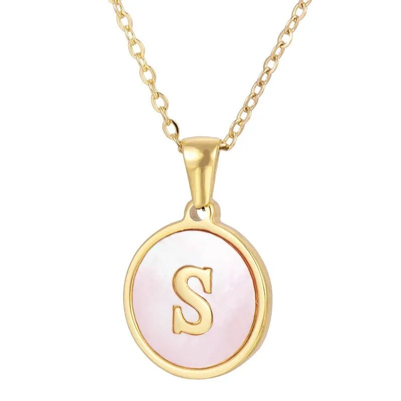 Wholesale Jewelry Simple Style Round Letter 304 Stainless Steel Shell 18K Gold Plated Gold Plated Pendant Necklace - Canvas & Charms