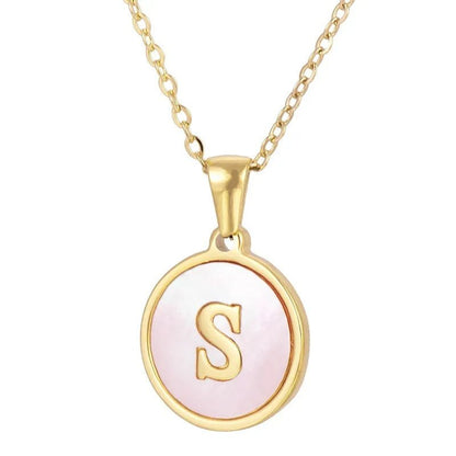Wholesale Jewelry Simple Style Round Letter 304 Stainless Steel Shell 18K Gold Plated Gold Plated Pendant Necklace - Canvas & Charms
