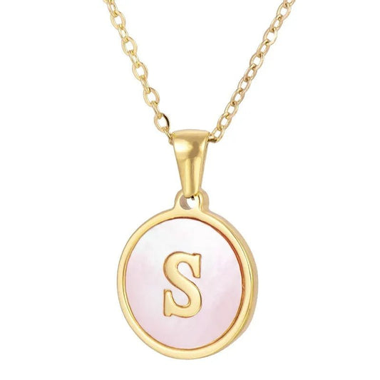 Wholesale Jewelry Simple Style Round Letter 304 Stainless Steel Shell 18K Gold Plated Gold Plated Pendant Necklace - Canvas & Charms