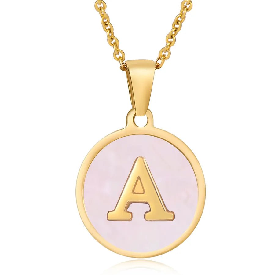 Wholesale Jewelry Simple Style Round Letter 304 Stainless Steel Shell 18K Gold Plated Gold Plated Pendant Necklace - Canvas & Charms