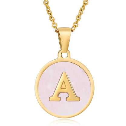 Wholesale Jewelry Simple Style Round Letter 304 Stainless Steel Shell 18K Gold Plated Gold Plated Pendant Necklace - Canvas & Charms