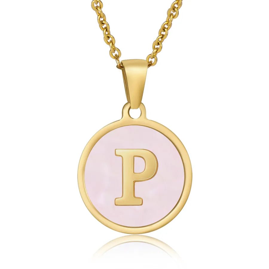 Wholesale Jewelry Simple Style Round Letter 304 Stainless Steel Shell 18K Gold Plated Gold Plated Pendant Necklace - Canvas & Charms